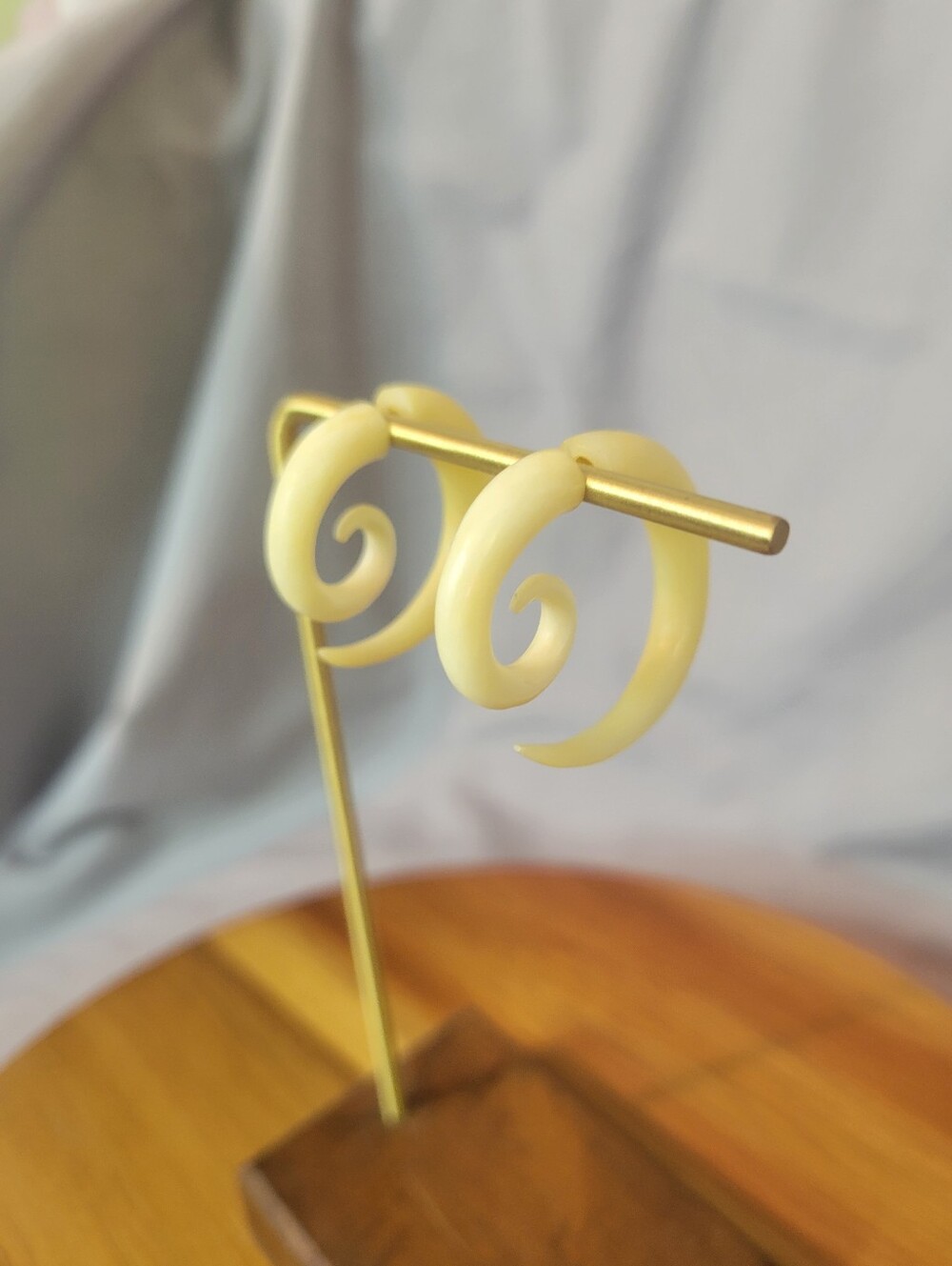 Cream Bone Spiral Faux Gauge Earrings